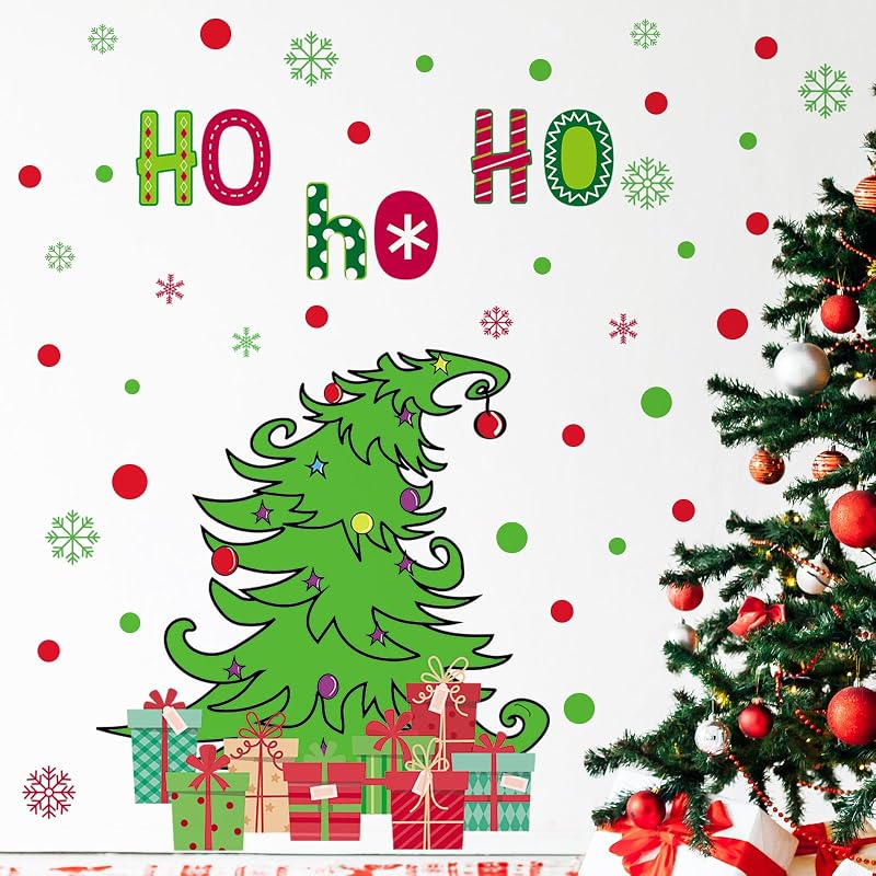 Christmas Wall Decals 3 Sheets – Red Green Tree & Snowflake Stickers Set