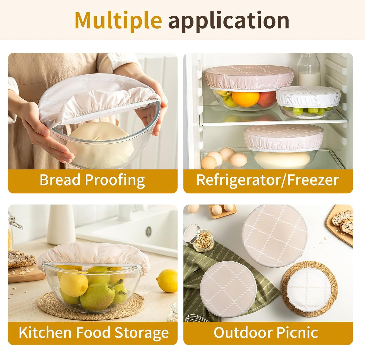Beeswax Bowl Covers by Skiennix - Reusable 3pc Set for Bread Proofing | 100% Organic Cotton, Elastic Fit, 8/10/12 Inch