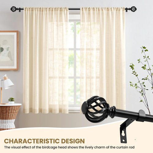 Luvenia Black Decorative Curtain Rod,Adjustable Curtain Rods For Windows 28 to 48 Inch(2.3-4Ft),Small Curtain Rod For Bedroom, Living Room,Kitchen,Farmhouse