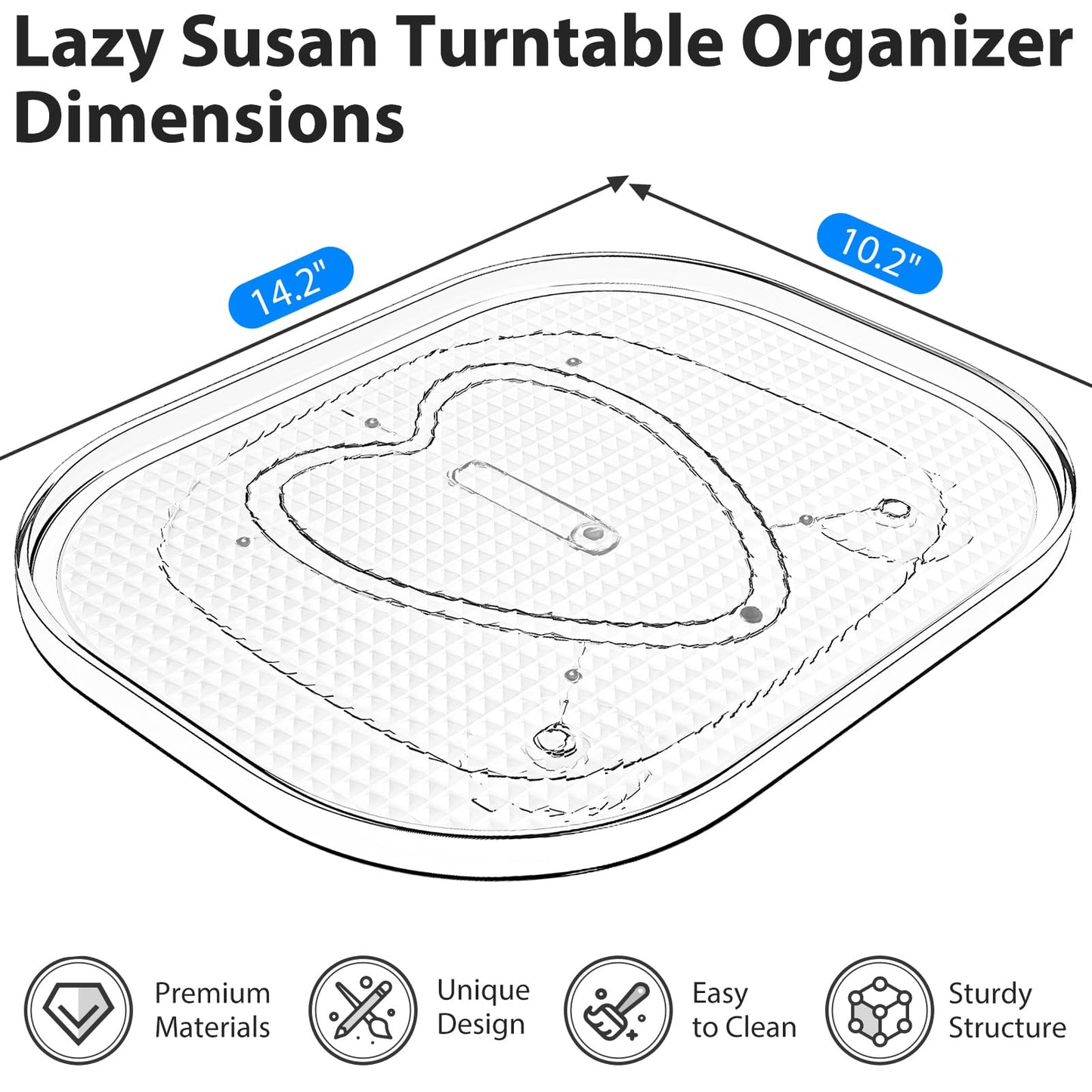 StackHelper Lazy Susan Turntable Organizer - Fits Most Refrigerators, Rectangle Turntable Rack Spice Organizing, Heartspin Lazy Susan Organizer for Fridge, (Large)