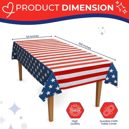 Iconikal American Flag Tablecloth - 3 Pack Disposable Covers, 54 x 108-Inch for July 4th Celebrations
