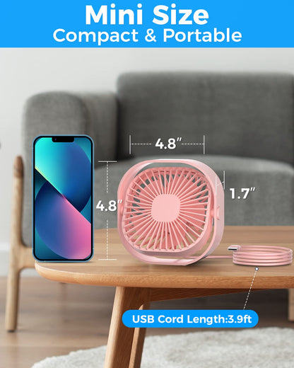 RJVW 4 Inch Small USB Desk Fan, 3-Speed Portable & 360°Rotatable Mini Cooling Fan, USB-Powered Desktop Fan for Home Office Bedroom Dorm Indoor Outdoor Summer Gift
