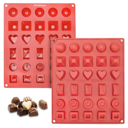 Freshware Silicone Chocolate Molds - [2PK] 30 Cavity Mini Candy Molds, Nonstick Silicone Bakeware for Chocolate, Candy, Gummy, Biscuit or Wax