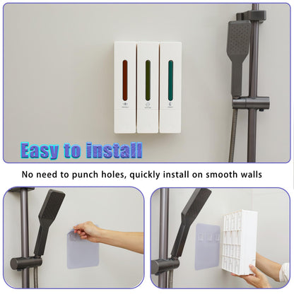 Shampoo and Conditioner Dispenser –Shampoo Dispenser for Shower, Shower Soap Dispenser Wall Mounted, Shower Dispenser 3 Chamber No Drill Body Wash Dispenser, Bathroom & Hotel Use, 1200ML, White