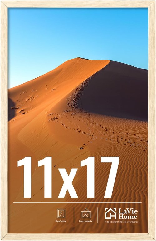 LaVie Home 11x17 Picture Frame - Classic Oak Frame with HD Plexiglas for Vertical/Horizontal Display
