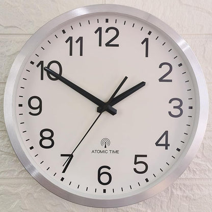 Atomic 12-Inch Wall Clock with Silver Aluminum Frame – Radio Controlled
