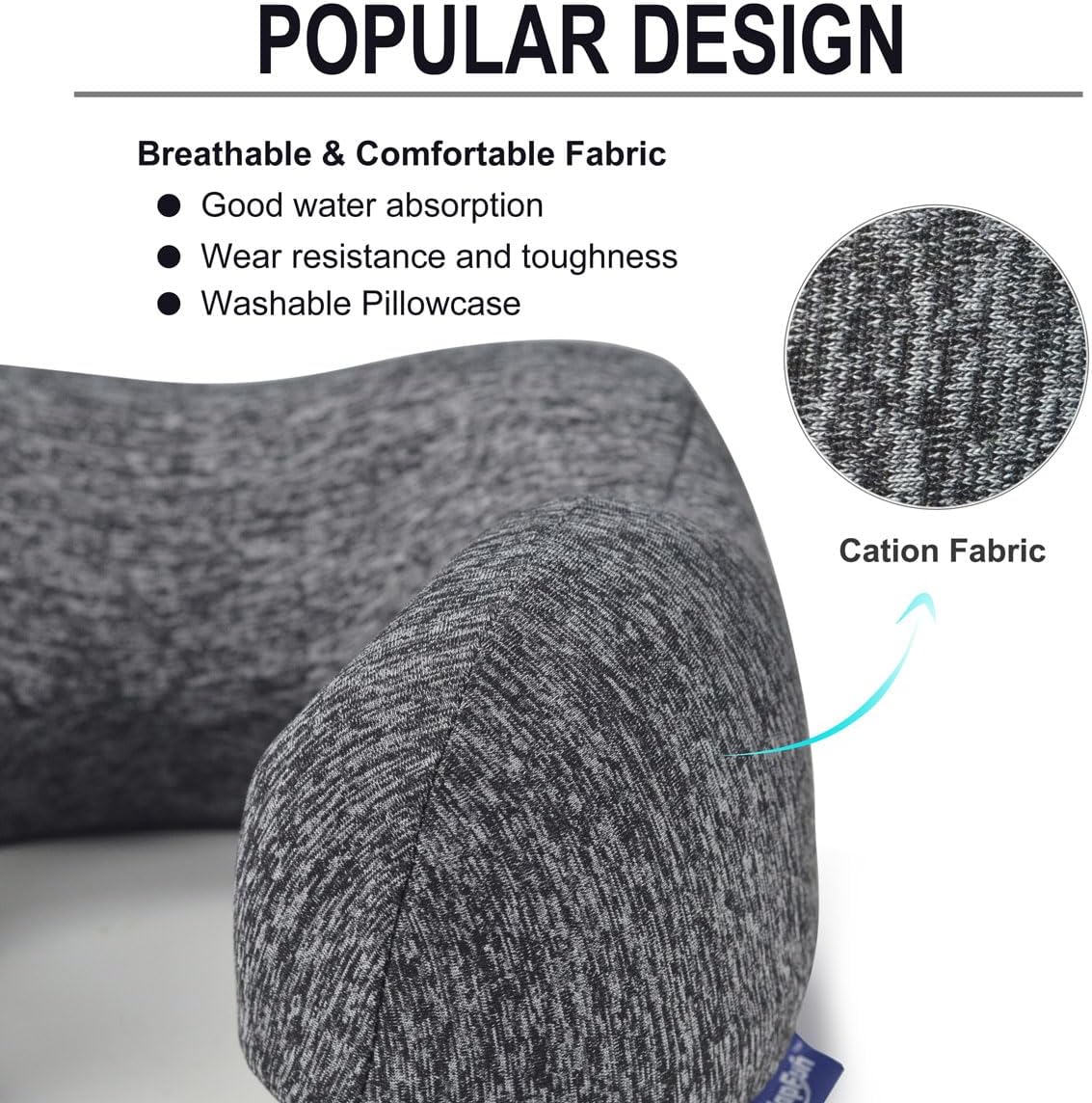 Napfun Travel Neck Pillow - Upgraded 100% Pure Memory Foam for Ultimate Comfort | Portable Grey Headrest