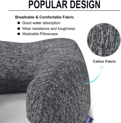Napfun Travel Neck Pillow - Upgraded 100% Pure Memory Foam for Ultimate Comfort | Portable Grey Headrest