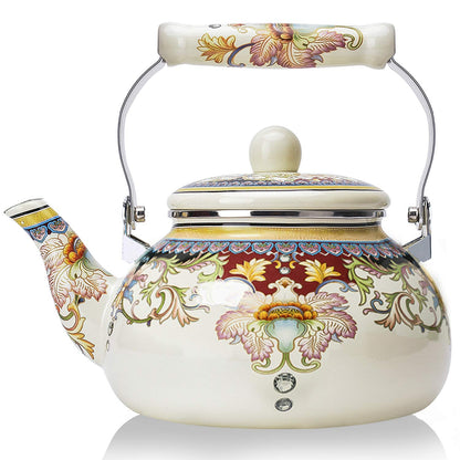 Floral Ceramic Enamel Teapot Tea Kettle for Stovetop,Large Porcelain Enameled Teakettle (white) (2.4L, white2)