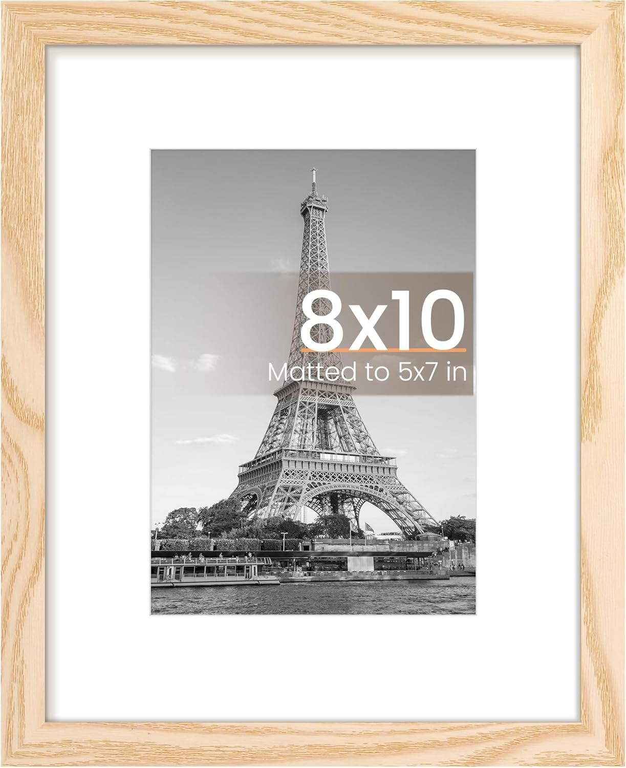 Upsimples 8x10 Picture Frame - Versatile Display for 5x7 with Mat or 8x10 Without Mat - Natural Finish