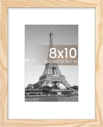 Upsimples 8x10 Picture Frame - Versatile Display for 5x7 with Mat or 8x10 Without Mat - Natural Finish