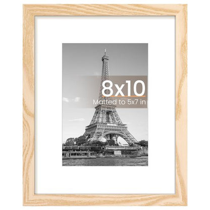 upsimples 8x10 Picture Frame, Display Pictures 5x7 with Mat or 8x10 Without Mat, Wall Hanging Photo Frame, Natural, 1 Pack