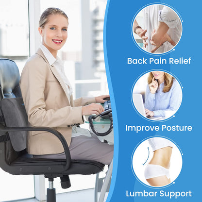 LumbarPal Lumbar Support Pillow for Office Chair Back Support Lumbar Pillow for Car, Gaming, Office Chair - Improve Sitting Posture & Back Pain Relief, Memory Foam, Adjustable Straps, Fluffy Grey