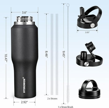 HYDROWION 32oz Stainless Steel Water Bottle - Double Wall Vacuum Insulated | Keeps Drinks Cold for 48 Hrs & Hot for 24 Hrs - Black