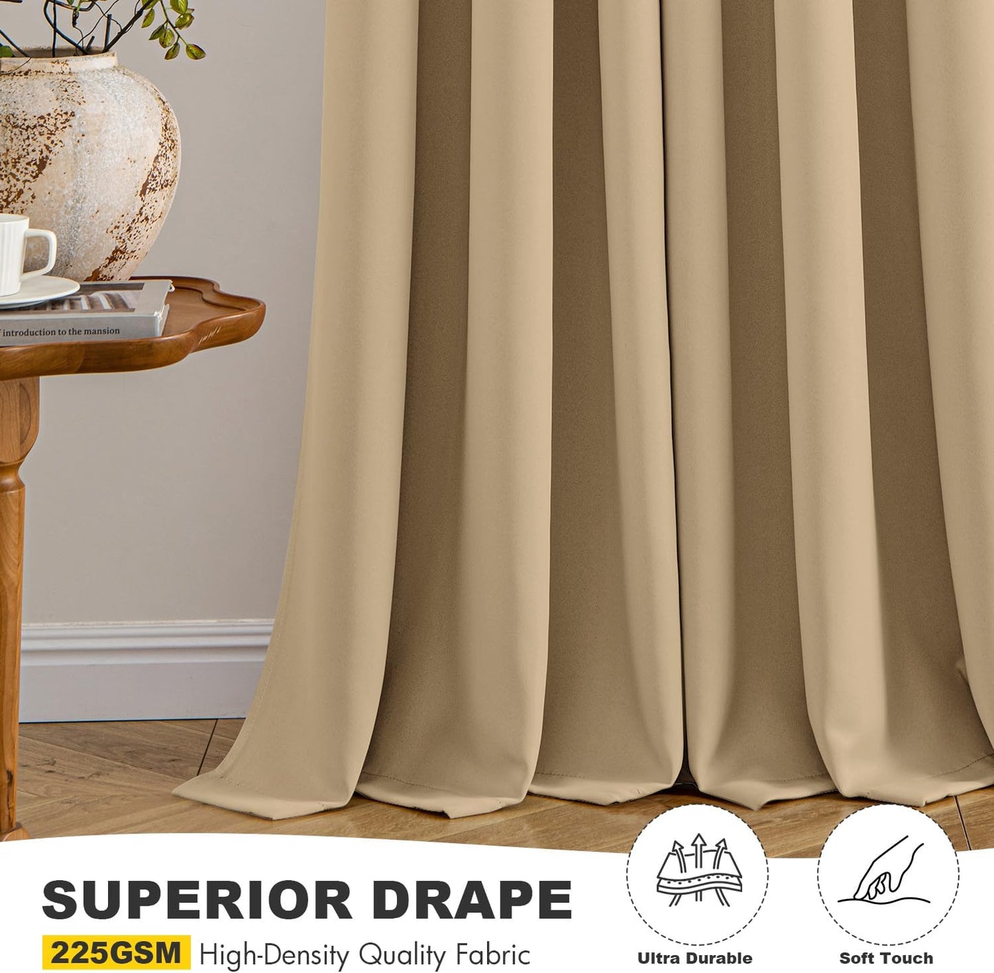 MIULEE Blackout Curtains - Taupe Brown Thermal Insulated Drapes | 45-Inch Long, 2 Panels for Noise Reduction