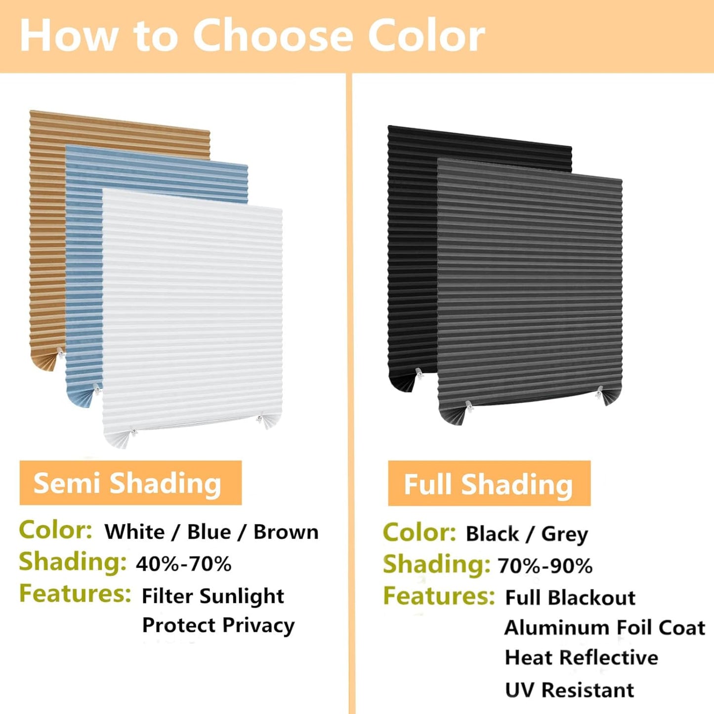 Skiennix Cordless Window Blinds - No Drill, Clip-On, Self-Adhesive, Pleated Paper Shades for Home & Nursery