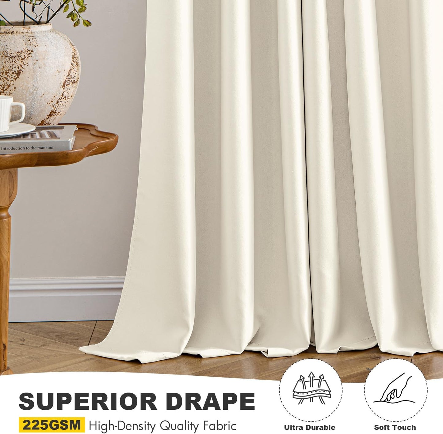 MIULEE Blackout Curtains - Thermal Insulated Room Darkening Drapes | 63-Inch Grommet Panels, Birch Color