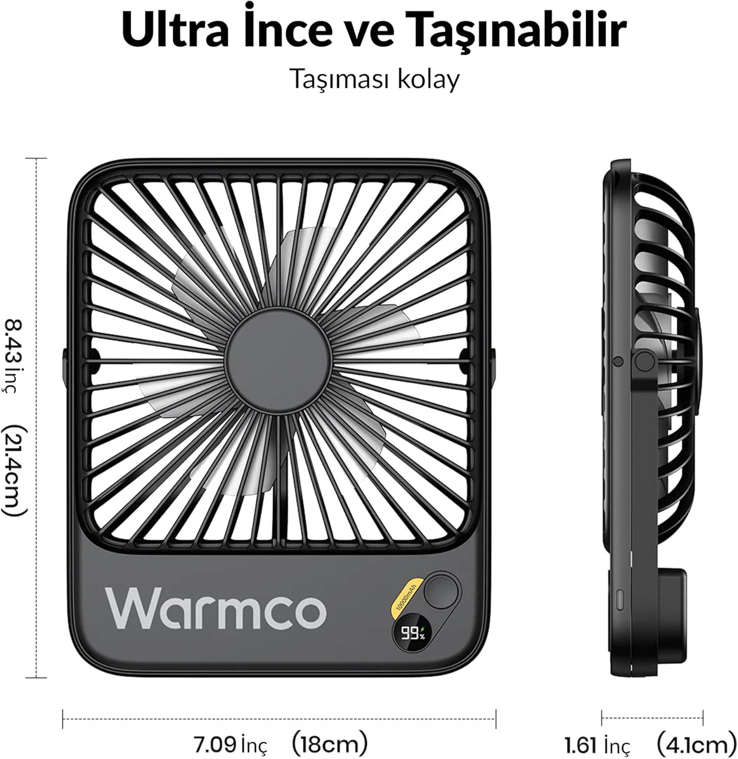 Warmco 10000mAh Portable Travel Fan - 7-Inch, Ultra-Thin, Quiet Design with 24H Runtime | Ideal for Camping, Office, Bedroom