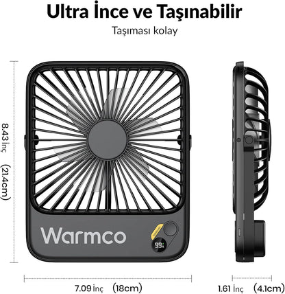 Warmco 10000mAh Portable Travel Fan - 7-Inch, Ultra-Thin, Quiet Design with 24H Runtime | Ideal for Camping, Office, Bedroom