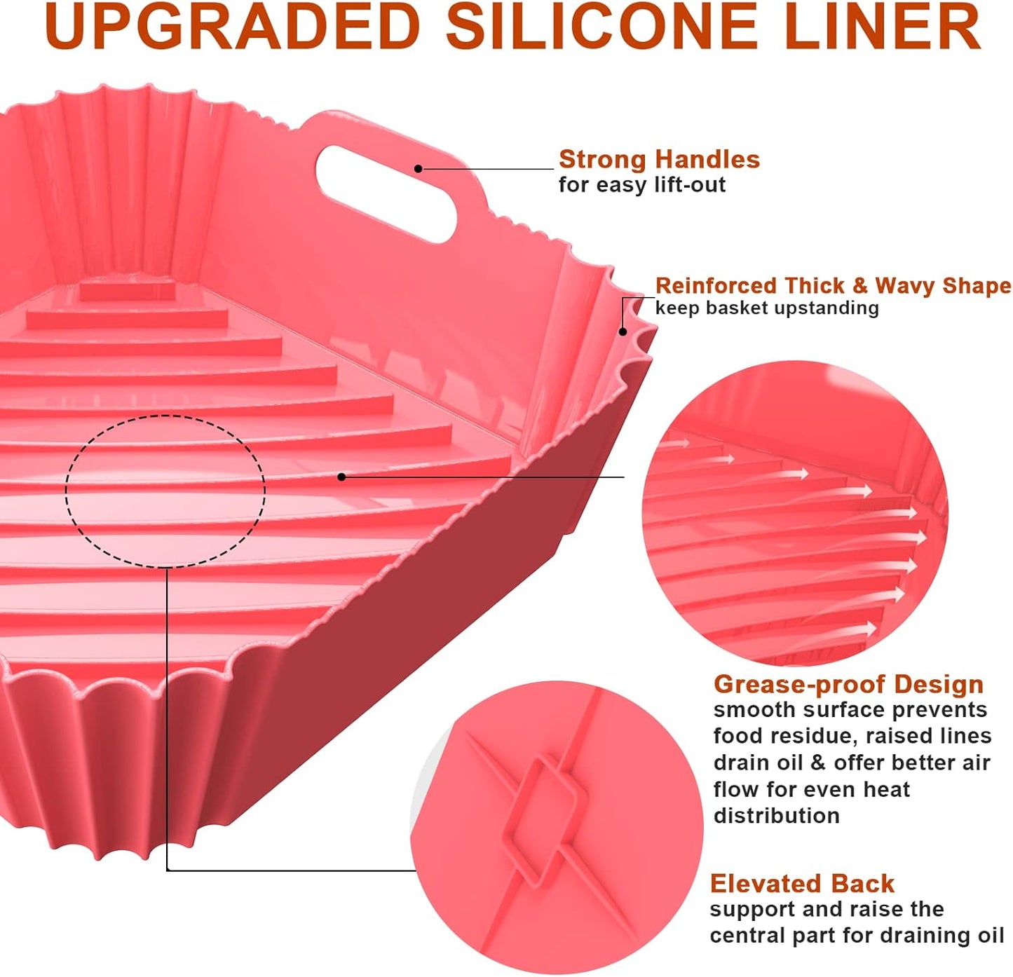 Skiennix Air Fryer Silicone Liners - Reusable 7.1 Inch Square Mats for 4-7 QT Air Fryers | Baking Tray Accessories