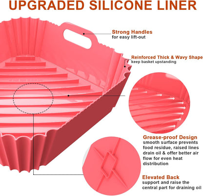 Skiennix Air Fryer Silicone Liners - Reusable 7.1 Inch Square Mats for 4-7 QT Air Fryers | Baking Tray Accessories