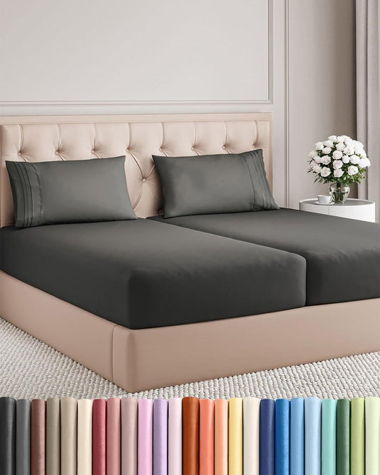 Split King Size 5 Piece Sheet Set - Comfy Breathable & Cooling Bed Sheets Set - Hotel Luxury Bedding for Women, Men, Kids, Teens, Boys & Girls - Deep Pockets, Soft, Wrinkle Free - Oeko-Tex - Charcoal