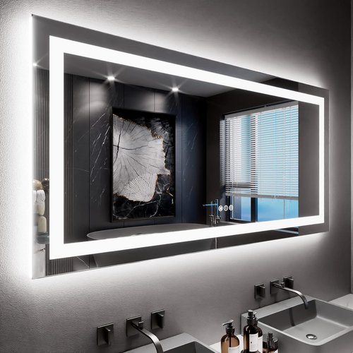LOAAO LED Bathroom Mirror - 60x30 Inch, Dimmable & Anti-Fog, Backlit & Front Lit, Tempered Glass