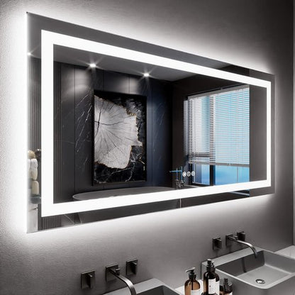 LOAAO LED Bathroom Mirror - 60x30 Inch, Dimmable & Anti-Fog, Backlit & Front Lit, Tempered Glass