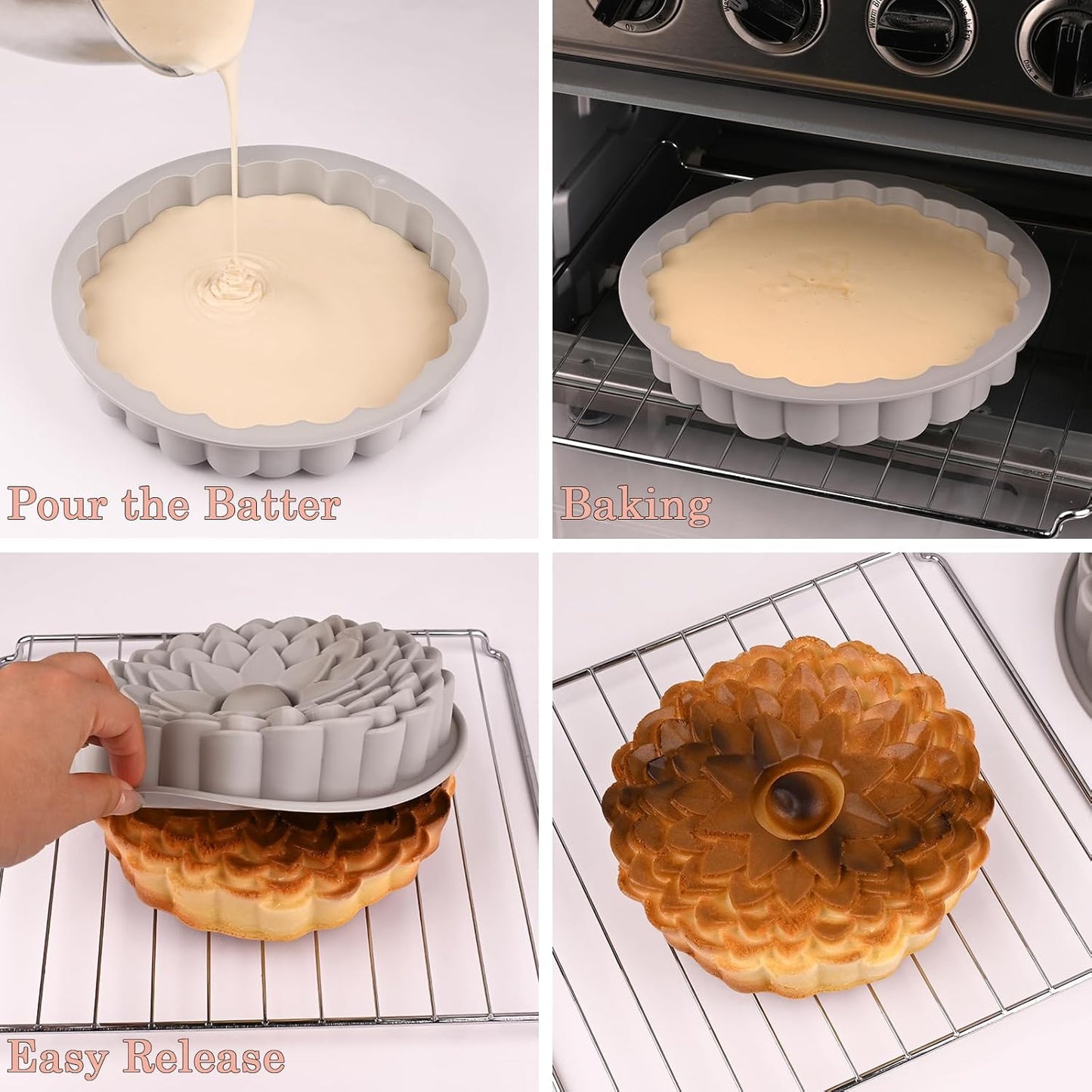 Sakolla Silicone Cake Molds - 3 Pack Flower Shape Baking Molds for Cakes, Breads & Pies | Large Size