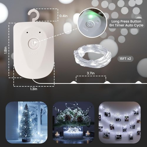 DomeStar Fairy Lights - 32FT Battery Operated, Waterproof, Rechargeable with Timer | 8 Modes for Indoor Decor