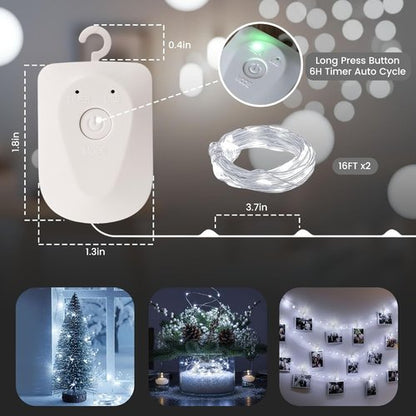 DomeStar Fairy Lights - 32FT Battery Operated, Waterproof, Rechargeable with Timer | 8 Modes for Indoor Decor