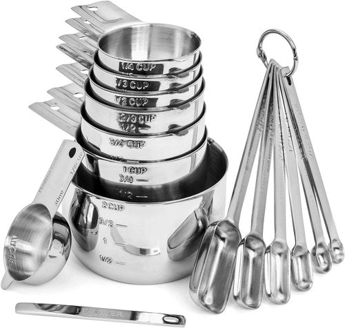 Hudson Essentials Stainless Steel Measuring Cups & Spoons Set - 15 Durable Pieces for Accurate Cooking