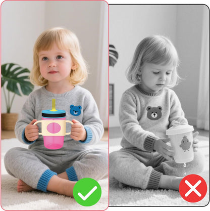 Mity Rain Cup Grip - Silicone Dual-Handle for Owala, Zak, and Stanley Toddler Cups | Beige & Pink