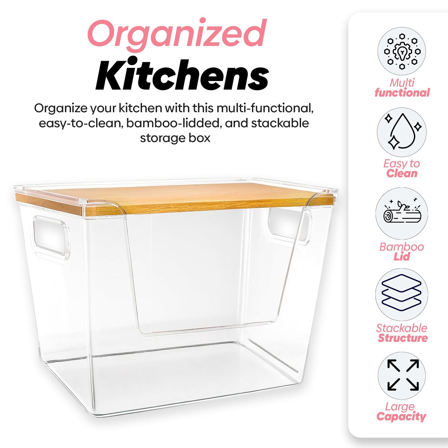 Trash Bag Dispenser with 50 Trash Bags - Garbage Bag Dispenser with Bamboo Lid- Extra Large Plastic Bag Dispenser for Kitchen, Laundry Room, Pantry, Under Sink Organizer and Storage