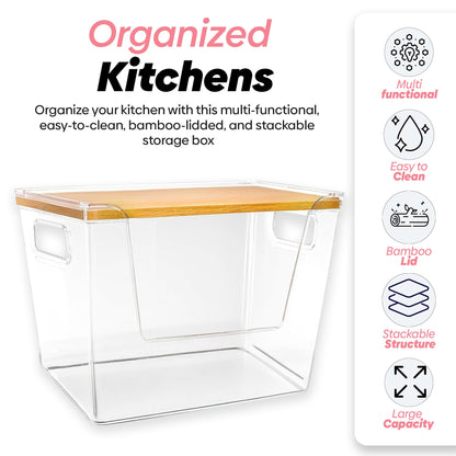 Trash Bag Dispenser with 50 Trash Bags - Garbage Bag Dispenser with Bamboo Lid- Extra Large Plastic Bag Dispenser for Kitchen, Laundry Room, Pantry, Under Sink Organizer and Storage