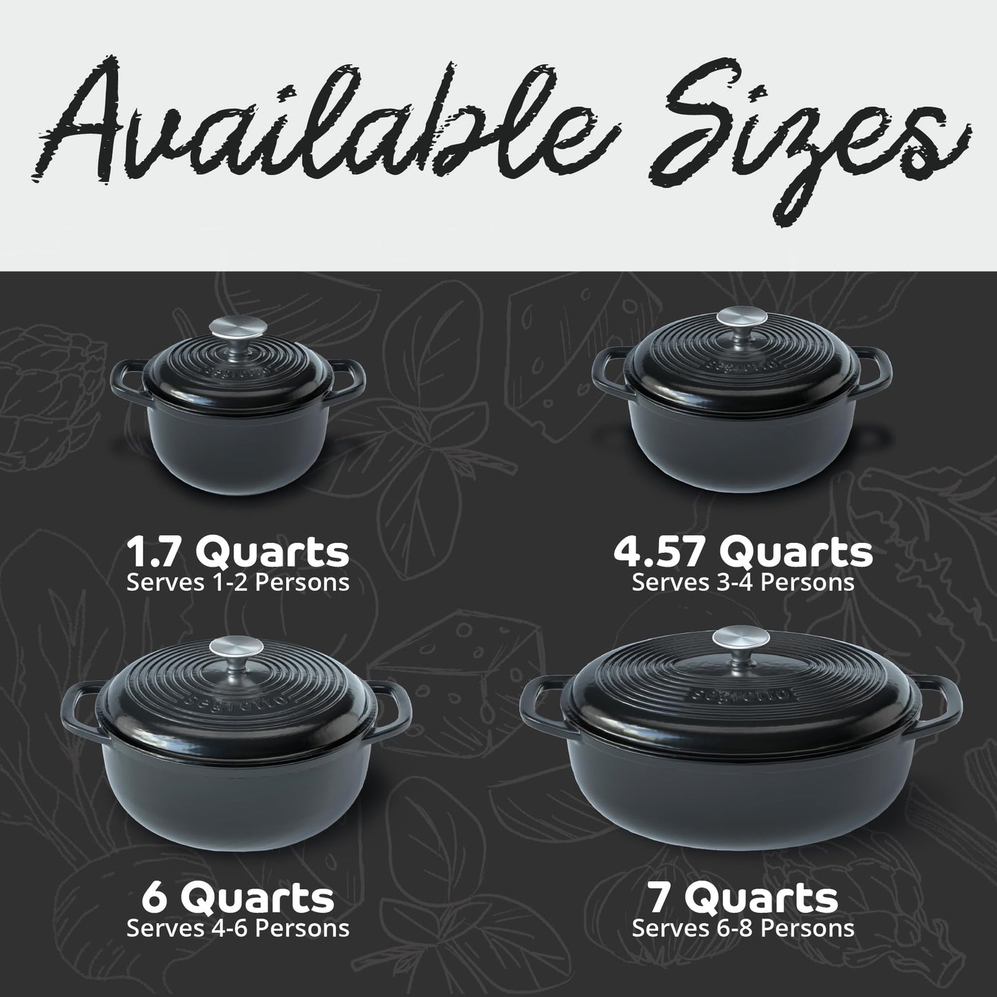 Segretto Cookware Enameled Oval Cast Iron Dutch Oven with Handle, 7 Quarts, Nero (Black), 7qt Dutch Oven Cast Iron Pot with Lid | Enamel Dutch Oven for Bread Baking, Ceramic Pots for Cooking, Soup