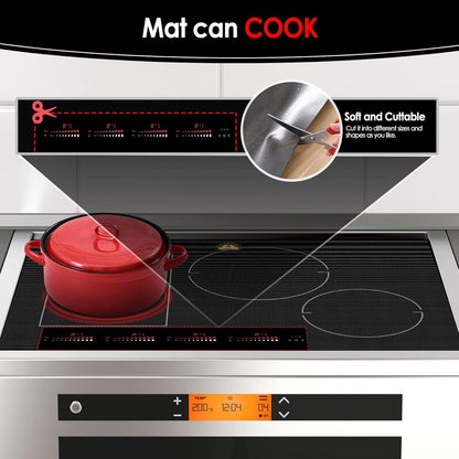 Skiennix Induction Cooktop Protector Mat - Extra Large 21.2x35.4 In | Heat-Resistant to 230°C | Non-Slip & Scratch-Resistant | Semitransparent Black