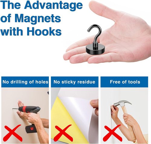 LOVIMAG Magnetic Hooks - Heavy Duty 50lbs+ Strong Magnets for Home & Kitchen | 12 Pack Black