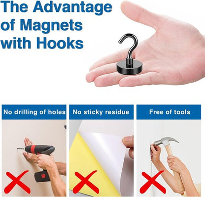 LOVIMAG Magnetic Hooks - Heavy Duty 50lbs+ Strong Magnets for Home & Kitchen | 12 Pack Black