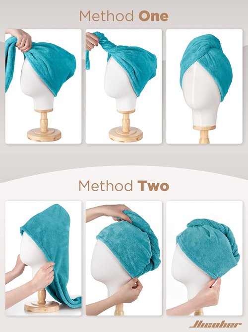 Hicober Microfiber Hair Towel, Hair Turbans for Wet Hair, Drying Hair Wrap Towels for Curly Hair Women Anti Frizz, 3 Packs (Plum,Navy,Aqua Green)