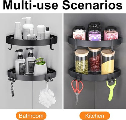 DUFU Adhesive Corner Shower Caddy - No Drill Rust Proof Aluminum Organizer | 2 Pack Black