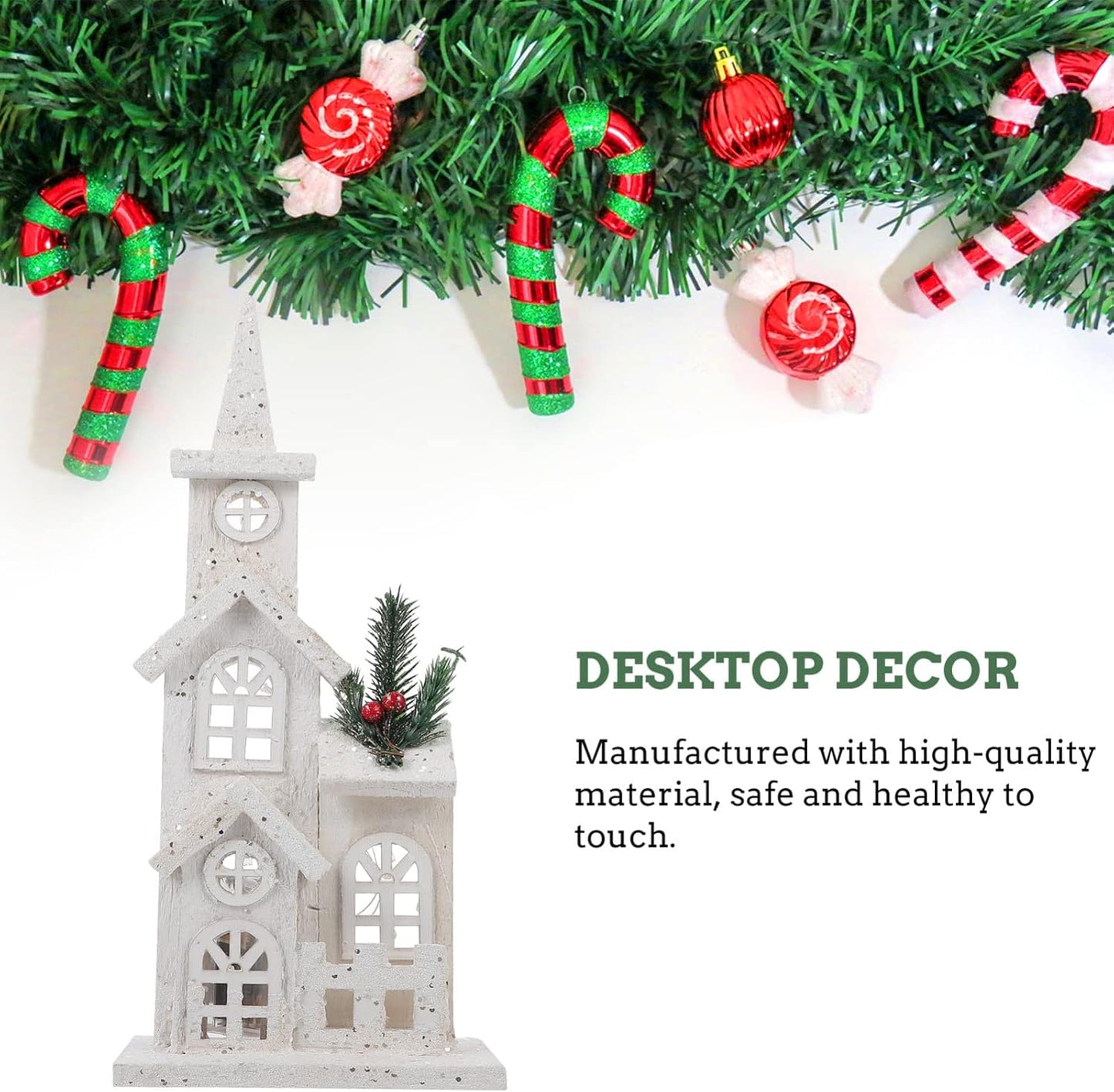 NUOBESTY Christmas LED Church Light House - Snow Scene Desktop Ornament for Holiday Home Decor
