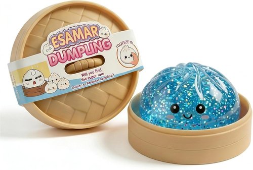 Dumpling Squeeze Toy - Glitter Stress Relief Ball with Steamer Box | Soft Sensory Gift for Kids & Adults (A-Blue)