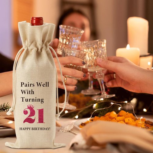 Funny 21st Birthday Gifts for Her Him 21 Year Old Women Men Wine Bag Happy Anniversary 21st Birthday Party Supplies Decorations for Her Him Friends Wine Bags