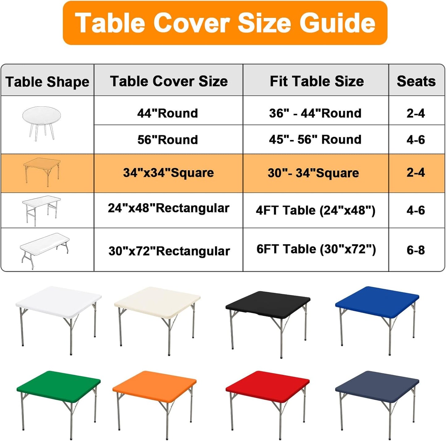 Stretchy Spandex Table Cover by [Brand Name] | 34" x 34" Ivory Fitted Tablecloth - Washable & Wrinkle-Resistant for Indoor/Outdoor Events