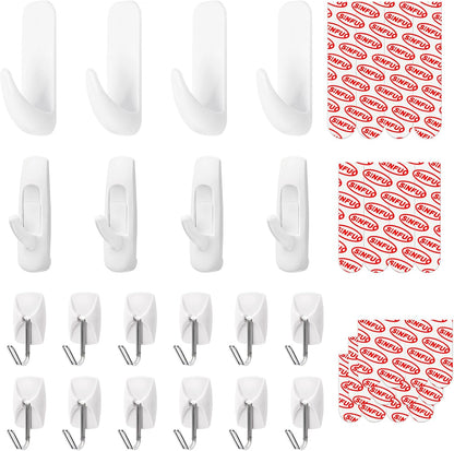 Skiennix Adhesive Wall Hooks - Heavy Duty Variety Pack with 20 Strips | No Damage, Multi-Size Utility Hooks for Outdoor Use