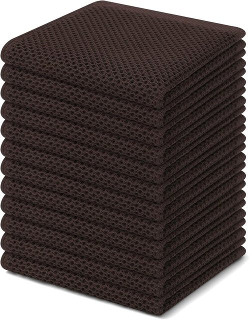 Homaxy 100% Cotton Waffle Weave Dish Cloths - Ultra Soft & Absorbent Quick Drying, 12-Pack, Dark Brown