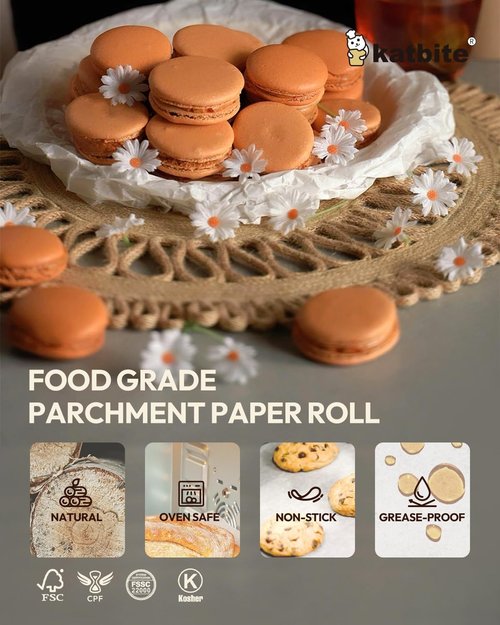 Katbite Parchment Paper Roll - 15in x 242ft Heavy Duty Baking Paper with Serrated Cutter | 300 Sq.Ft Value Pack