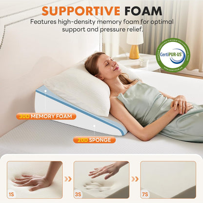 Sweetcrispy Wedge Pillow - Sleep Apnea Relief & Neck Pain Support | 7.5-Inch White & Grey Design