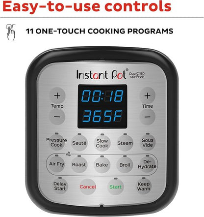 Instant Pot Duo Crisp 11-in-1 Air Fryer & Electric Pressure Cooker - 8QT Black/Stainless Steel | Free Recipe App Included